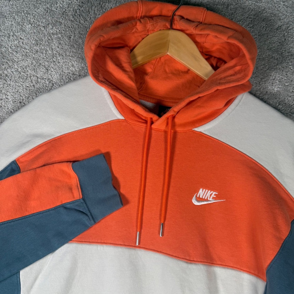 Nike Men's Small‎ Colorblock Hoodie Orange White Blue Fleece Pullover Sweatshirt